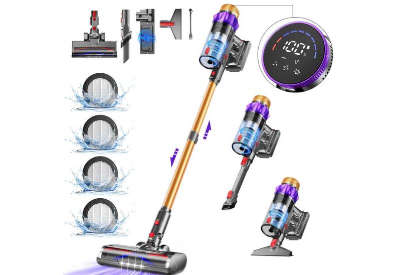 Adormii Akku-Hand-und Stielstaubsauger 65000Pa Akku Staubsauger,70 Mins/550W/1.6L/HEPA*4,Smart LED-Display, Smart LED-Display,V-Anti-Tangle-Bürste,Kabelloser Staubsauger mit 4 Duftpaneele von Adormii