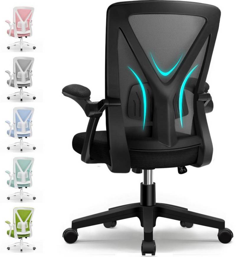 Adormii Bürostuhl Bürostuhl mit klappbaren Armlehnen,Ergonomischer Bürostuhl (Drehstuhl 360° mit Höhenverstellbarer Lendenwirbelstütze,Verstellbarer gepolsterten Armlehnen,Wippfunktion bis 125°,geräuscharmen Rollen,Höhenverstellbar), Atmungsaktiver Netzbezug, Hochwertiger Schaumstoff,Bis 150 kg von Adormii