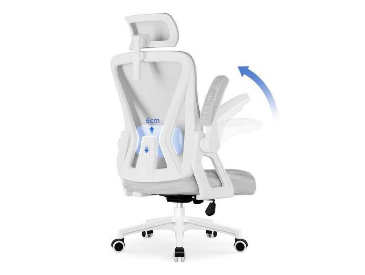 Adormii Bürostuhl Ergonomischer Bürostuhl mit klappbaren Armlehnen und Rückenlehnen (Drehstuhl mit Drehbare, höhenverstellbarer Kopfstütze, geräuscharme Rollen, 90°-135° Wippfunktion Bürostuhl, belastbar bis 150kg, Netz atmungsaktiv, Chefsessel), Leise Rollen, getestet und garantiert für 2-Jahre von Adormii