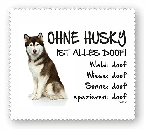 AdriLeo Brillenputztuch Displaytuch - Ohne Husky ist Alles doof! - 15x17cm - Microfaser weiß - BRAUNER Siberian Husky von AdriLeo