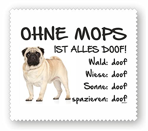 AdriLeo Brillenputztuch Displaytuch - Ohne Mops ist Alles doof! - 15x17cm - Microfaser weiß von AdriLeo