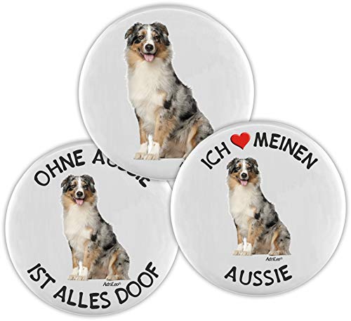 AdriLeo Kühlschrankmagnet - 3er Set - Aussie/Australian Shepherd (Blu-Merle) von AdriLeo