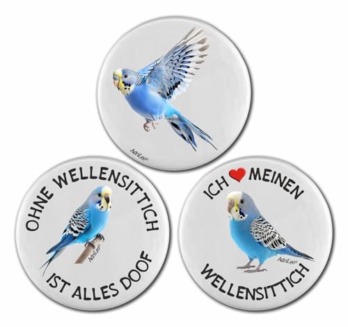 AdriLeo Kühlschrankmagnet - 3er Set – Blauer Wellensittich von AdriLeo