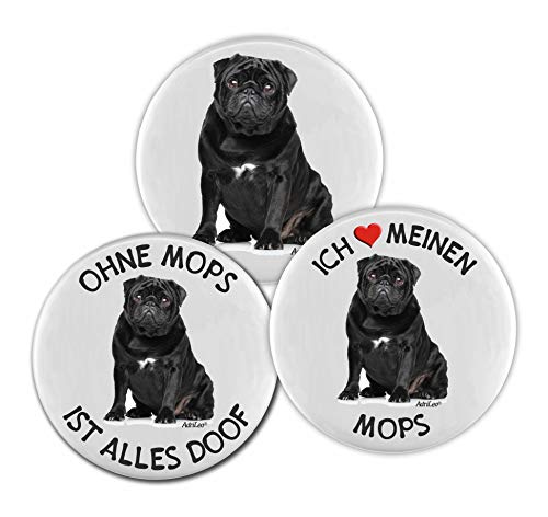 AdriLeo Kühlschrankmagnet - 3er Set - Schwarzer Mops von AdriLeo