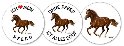 AdriLeo - Runde Aufkleber 3er-Set - Pferd Brauner - Deko Autoaufkleber Sticker reiten von AdriLeo