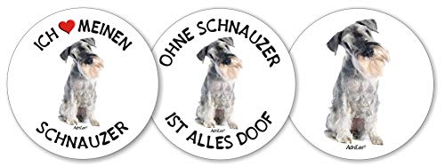 AdriLeo - Runde Aufkleber 3er-Set - grauer Schnauzer - Deko Autoaufkleber Sticker Hund von AdriLeo