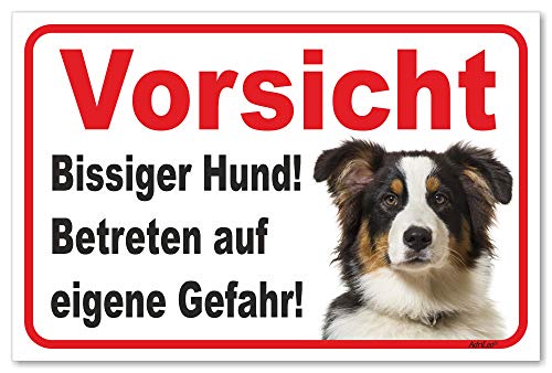 AdriLeo Schild - Vorsicht Australian Shepherd Tri-Color - Bissiger Hund - (15x20cm) / Aussie Achtung Hund Wachhund von AdriLeo