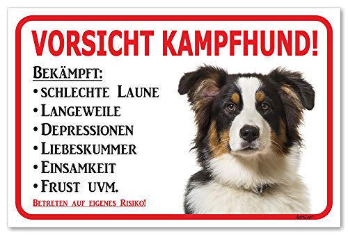 AdriLeo Schild - Vorsicht Australian Shepherd Tri-Color - Kampfhund - (15x20cm) / Aussie Achtung Hund Wachhund von AdriLeo