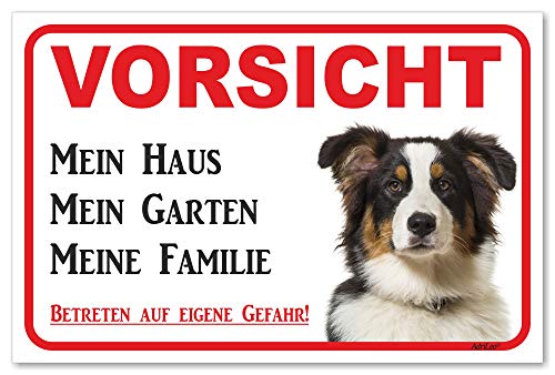 AdriLeo Schild - Vorsicht Australian Shepherd Tri-Color - Mein Haus - (20x30cm) / Aussie Achtung Hund Wachhund von AdriLeo