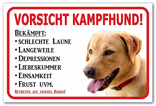 AdriLeo Schild - Vorsicht blonder Labrador Retriever - Kampfhund - (15x20cm) / Achtung Hund Wachhund (beige/gelb) von AdriLeo