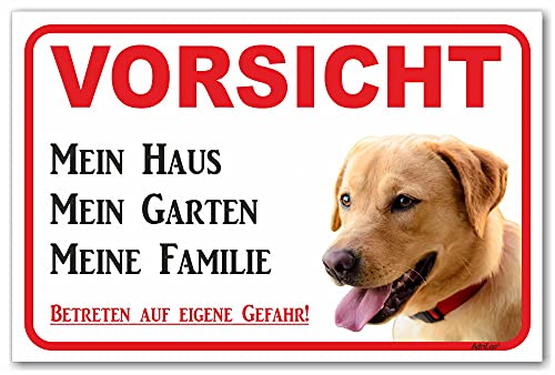 AdriLeo Schild - Vorsicht blonder Labrador Retriever - Mein Haus - (15x20cm) / Achtung Hund Wachhund (beige/gelb) von AdriLeo