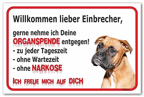 AdriLeo Schild - Vorsicht Boxer - Willkommen lieber Einbrecher - (15x20cm) / Achtung Familienhund Wachhund deutscher Hund von AdriLeo