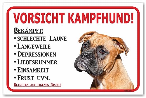 AdriLeo Schild - Vorsicht Boxer - Kampfhund - (30x40cm) / Achtung Familienhund Wachhund deutscher Hund von AdriLeo
