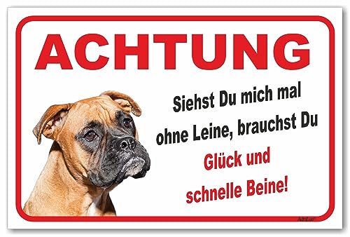AdriLeo Schild - Vorsicht Boxer - Ohne Leine - (20x30cm) / Achtung Familienhund Wachhund deutscher Hund robust langlebig UV-beständig wetterfestes Warnschild von AdriLeo