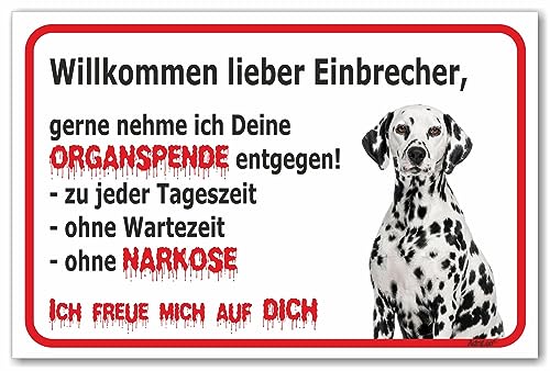 AdriLeo Schild - Vorsicht Dalmatiner schwarz/weiß - Willkommen lieber Einbrecher - (20x30cm) / Achtung Hund Wachhund von AdriLeo
