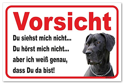 AdriLeo Schild - Vorsicht Deutsche Dogge - Du siehst mich nicht - (15x20cm) / Graues Fell Achtung Hund Wachhund deutscher Hund robust langlebig UV-beständig wetterfestes Warnschild von AdriLeo