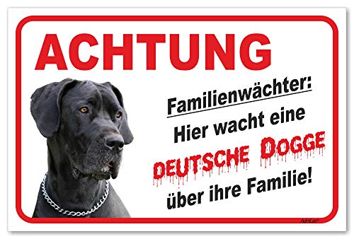 AdriLeo Schild - Vorsicht Deutsche Dogge - Familienwächter - (40x60cm) / Graues Fell Achtung Hund Wachhund von AdriLeo