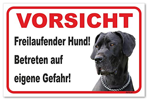AdriLeo Schild - Vorsicht Deutsche Dogge - Freilaufender Hund - (20x30cm) / Graues Fell Achtung Hund Wachhund von AdriLeo