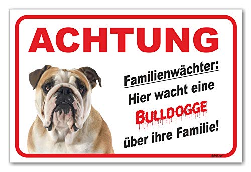 AdriLeo Schild - Vorsicht Englische Bulldogge - Familienwächter - (30x40cm) / Achtung Hund Wachhund von AdriLeo