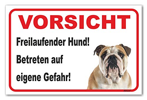 AdriLeo Schild - Vorsicht Englische Bulldogge - Freilaufender Hund - (20x30cm) / Achtung Wachhund von AdriLeo