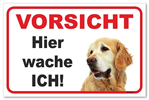 AdriLeo Schild - Vorsicht Golden Retriever - Hier wache ich - (15x20cm) / Achtung Hund Wachhund von AdriLeo