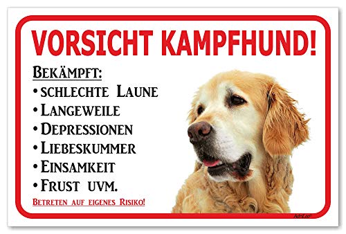 AdriLeo Schild - Vorsicht Golden Retriever - Kampfhund - (15x20cm) / Achtung Hund Wachhund robust langlebig UV-beständig wetterfestes Warnschild von AdriLeo