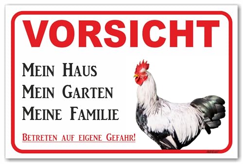 AdriLeo Schild - Vorsicht Hahn - Mein Haus - (15x20cm) / Achtung Huhn von AdriLeo