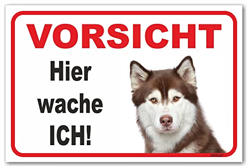 AdriLeo Schild - Vorsicht Husky - Hier wache ich - (15x20cm) / Achtung Hund Wachhund Siberian darkred copper kupfer von AdriLeo