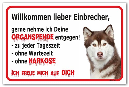 AdriLeo Schild - Vorsicht Husky - Willkommen lieber Einbrecher - (40x60cm) / Achtung Hund Wachhund Siberian darkred copper kupfer von AdriLeo