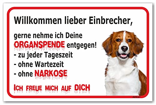 AdriLeo Schild - Vorsicht Kooiker - Willkommen lieber Einbrecher - (20x30cm) / Achtung Hund Wachhund Nederlandse Kooikerhondje von AdriLeo