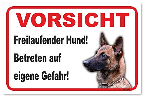 AdriLeo Schild - Vorsicht Malinois - Freilaufender Hund - (15x20cm) / Achtung Wachhund von AdriLeo