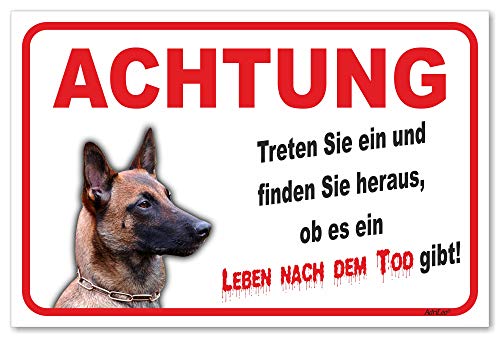 AdriLeo Schild - Vorsicht Malinois - Leben nach dem Tod - (15x20cm) / Achtung Hund Wachhund robust langlebig UV-beständig wetterfestes Warnschild von AdriLeo