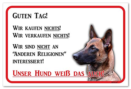 AdriLeo Schild - Vorsicht Malinois - Wir kaufen nichts - (30x40cm) / Achtung Hund Wachhund robust langlebig UV-beständig wetterfestes Warnschild von AdriLeo
