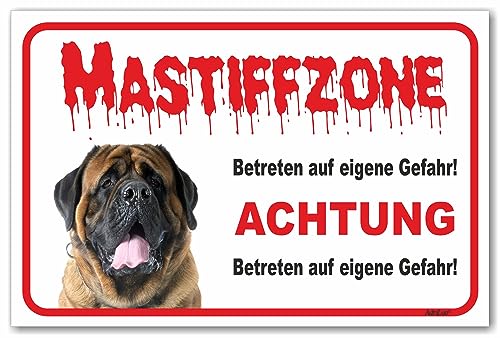AdriLeo Schild - Vorsicht Mastiff - Zone - (15x20cm) / Molosser Achtung Hund Wachhund von AdriLeo