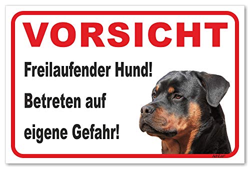 AdriLeo Schild - Vorsicht Rottweiler - Freilaufender Hund - (15x20cm) / Achtung Wachhund von AdriLeo