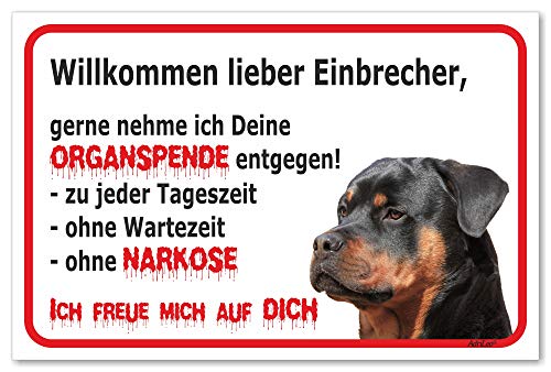 AdriLeo Schild - Vorsicht Rottweiler - Willkommen lieber Einbrecher - (40x60cm) / Achtung Hund Wachhund von AdriLeo