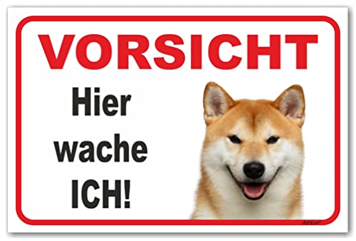 AdriLeo Schild - Vorsicht Shiba Inu - Hier wache ich - (20x30cm) / Achtung Familienhund Wachhund japanischer Hund von AdriLeo