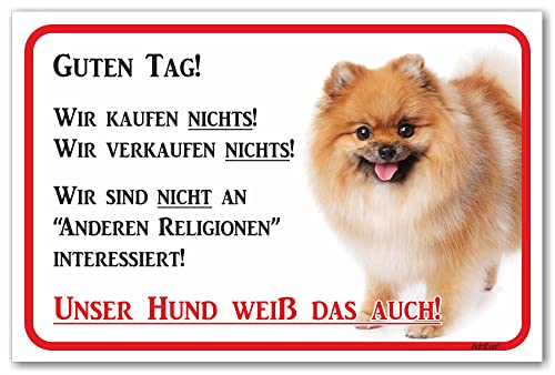 AdriLeo Schild - Vorsicht Spitz - Wir kaufen nichts - (15x20cm) / Achtung Hund Wachhund Zwergspitz Pomeranian von AdriLeo