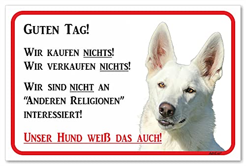 AdriLeo Schild - Vorsicht Weißer Schäferhund - Wir kaufen Nichts - (20x30cm) / Achtung Hund Wachhund von AdriLeo