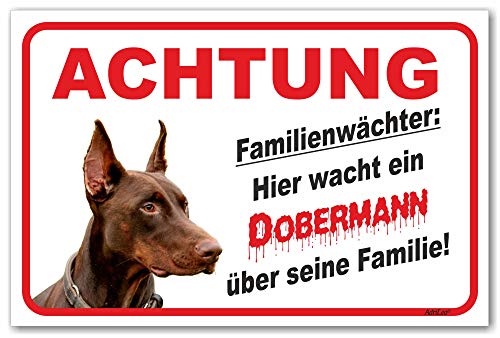 AdriLeo Schild - Vorsicht brauner Dobermann - Familienwächter - (20x30cm) / Achtung Hund Wachhund von AdriLeo