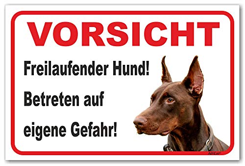 AdriLeo Schild - Vorsicht brauner Dobermann - Freilaufender Hund - (20x30cm) / Achtung Wachhund von AdriLeo