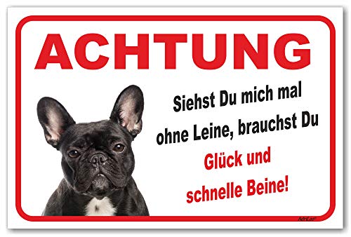 AdriLeo Schild - Vorsicht schwarze französische Bulldogge - Ohne Leine - (15x20cm) / Achtung Hund Wachhund von AdriLeo