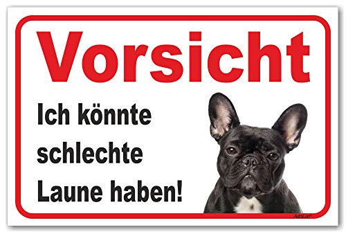 AdriLeo Schild - Vorsicht schwarze französische Bulldogge - Schlechte Laune - (15x20cm) / Achtung Hund Wachhund von AdriLeo