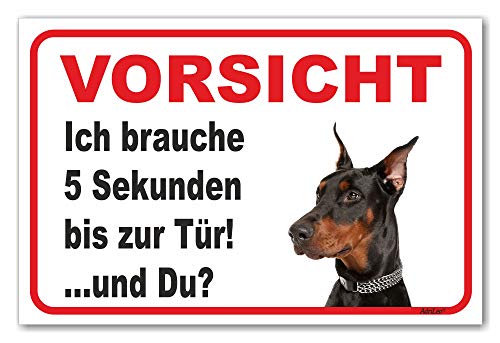 AdriLeo Schild - Vorsicht schwarzer Dobermann - 5 Sekunden - (20x30cm) / Achtung Hund Wachhund von AdriLeo