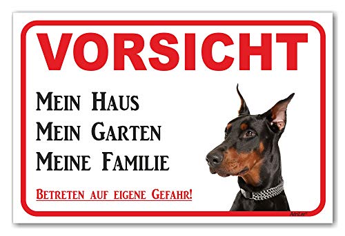 AdriLeo Schild - Vorsicht schwarzer Dobermann - Mein Haus - (20x30cm) / Achtung Hund Wachhund deutscher Hund robust langlebig UV-beständig wetterfestes Warnschild von AdriLeo