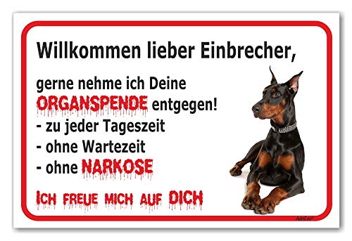 AdriLeo Schild - Vorsicht schwarzer Dobermann - Willkommen lieber Einbrecher - (30x40cm) / Achtung Hund Wachhund von AdriLeo