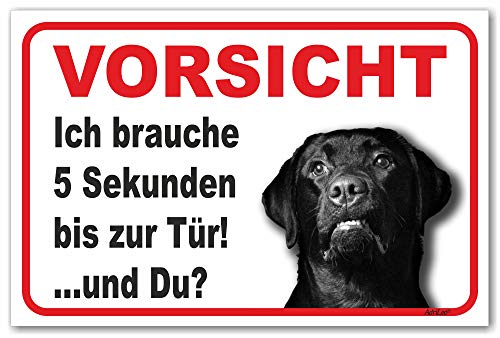 AdriLeo Schild - Vorsicht schwarzer Labrador Retriever - 5 Sekunden - (30x40cm) / Achtung Hund Wachhund von AdriLeo