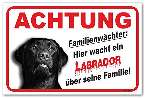 AdriLeo Schild - Vorsicht schwarzer Labrador Retriever - Familienwächter - (15x20cm) / Achtung Hund Wachhund von AdriLeo