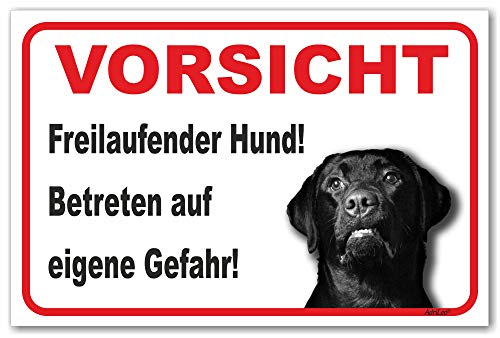 AdriLeo Schild - Vorsicht schwarzer Labrador Retriever - Freilaufender Hund - (15x20cm) / Achtung Wachhund von AdriLeo