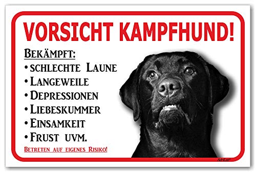 AdriLeo Schild - Vorsicht schwarzer Labrador Retriever - Kampfhund - (15x20cm) / Achtung Hund Wachhund von AdriLeo